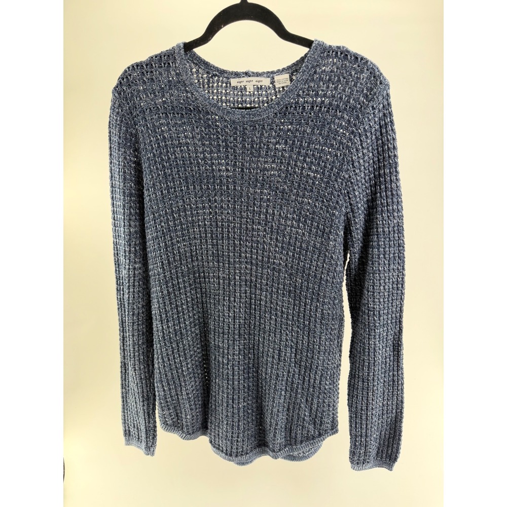 Eight Eight Eight Womens Blue Marled Cotton Open Stitch Knit Sweater Size L